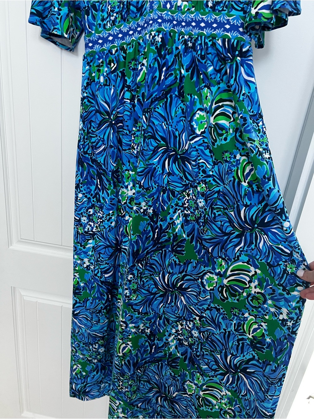 Lilly Pulitzer Women’s Blue Green Floral Maxi Dress Size 10 | V-Neck 3/4 Sleeve - Picture 9 of 10